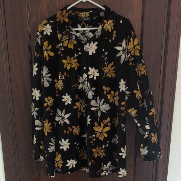 Susan Graver Weekend Black Corduroy Button Down Shirt With Flowers Size 2X - Picture 1 of 7